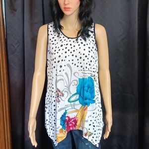 Ace Fashion Flower Print Tank Shirt XL